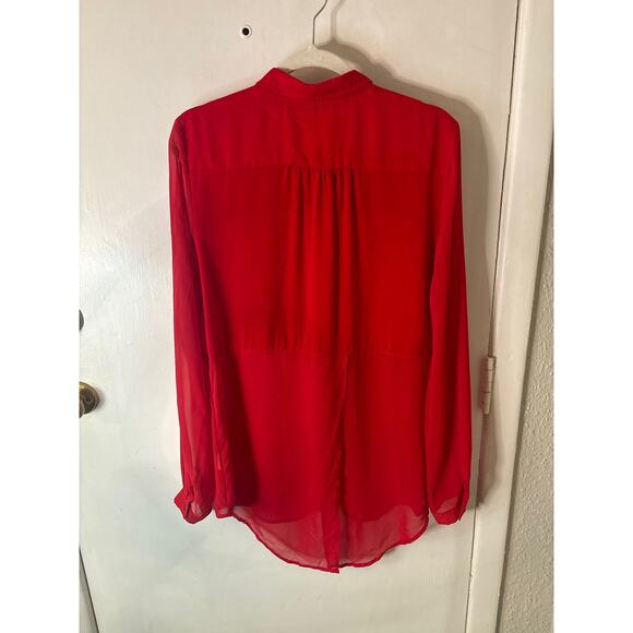 Free People Sheer Button Down Red Blouse M Cherry Girl Boho Coquette Twee - Picture 6 of 12